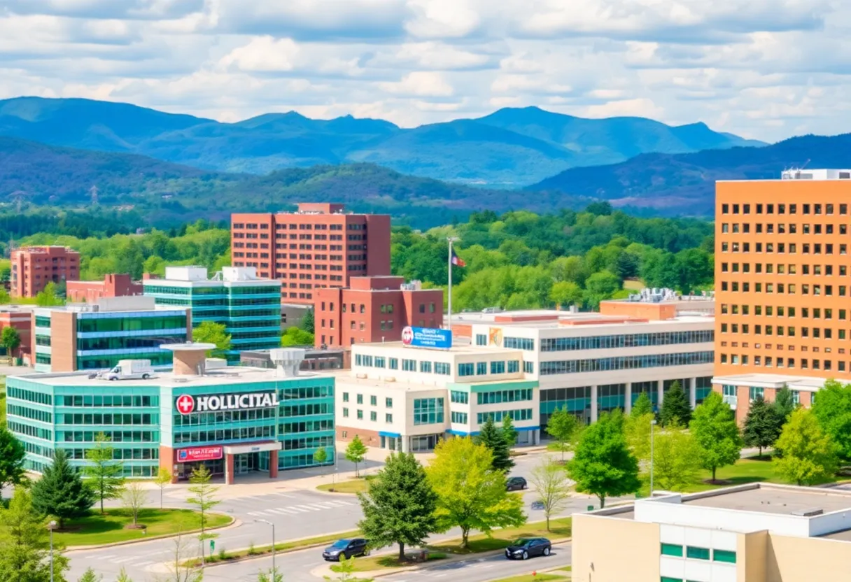 Cityscape of Asheville with healthcare facilities