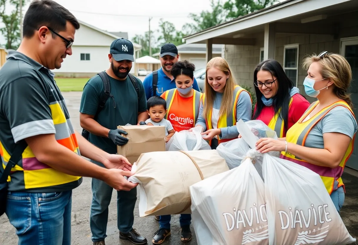 Volunteers working together on disaster relief efforts in North Carolina.