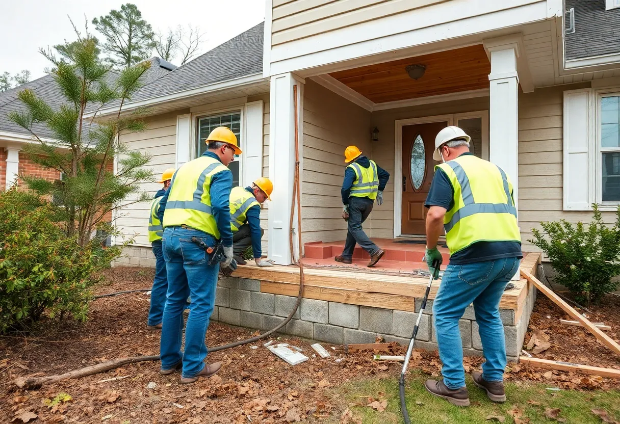 Team inspecting foundation of a house in North Carolina