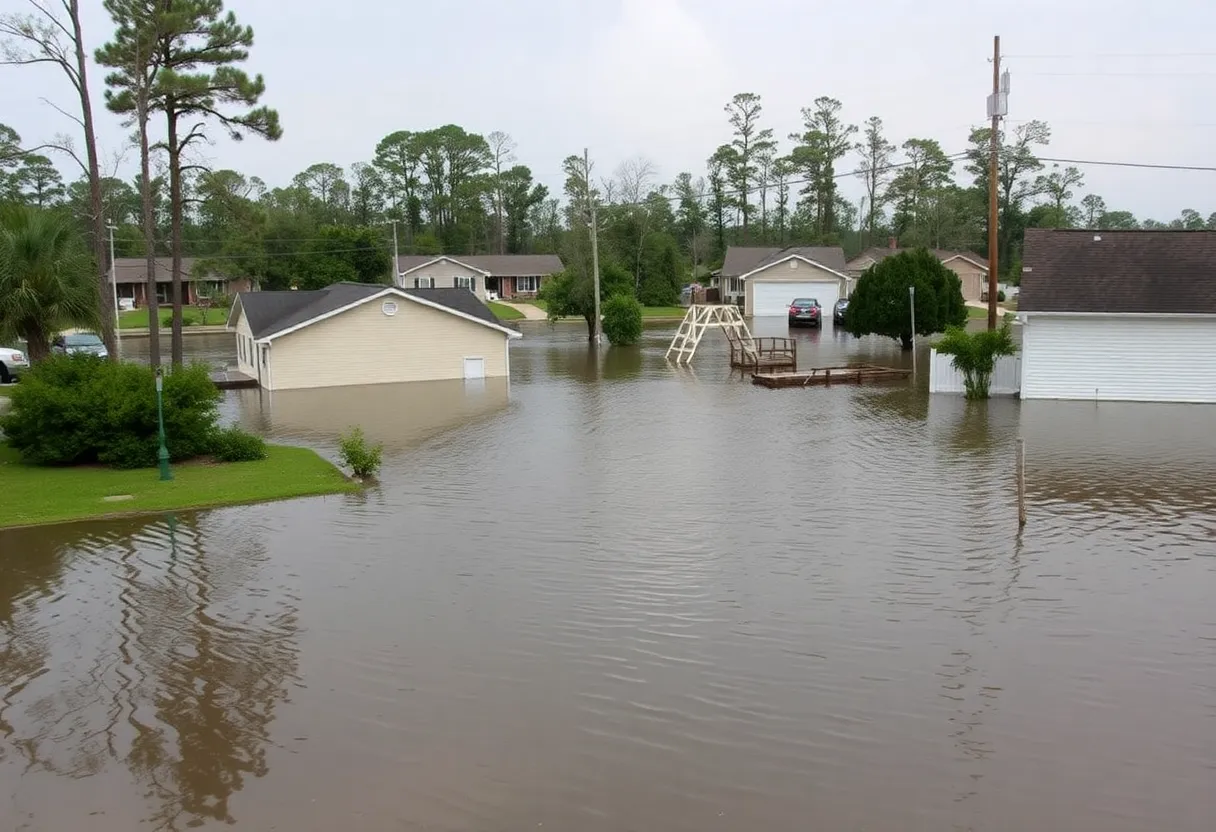 Homes damaged by flooding from Hurricane Helene in Asheville, North Carolina.