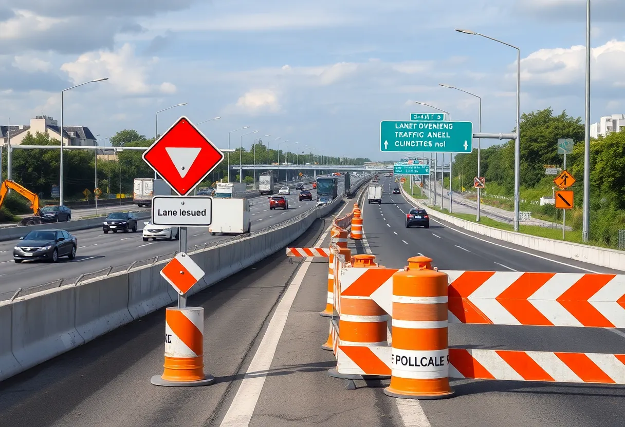 Construction work on I-85 in Charlotte with lane closures