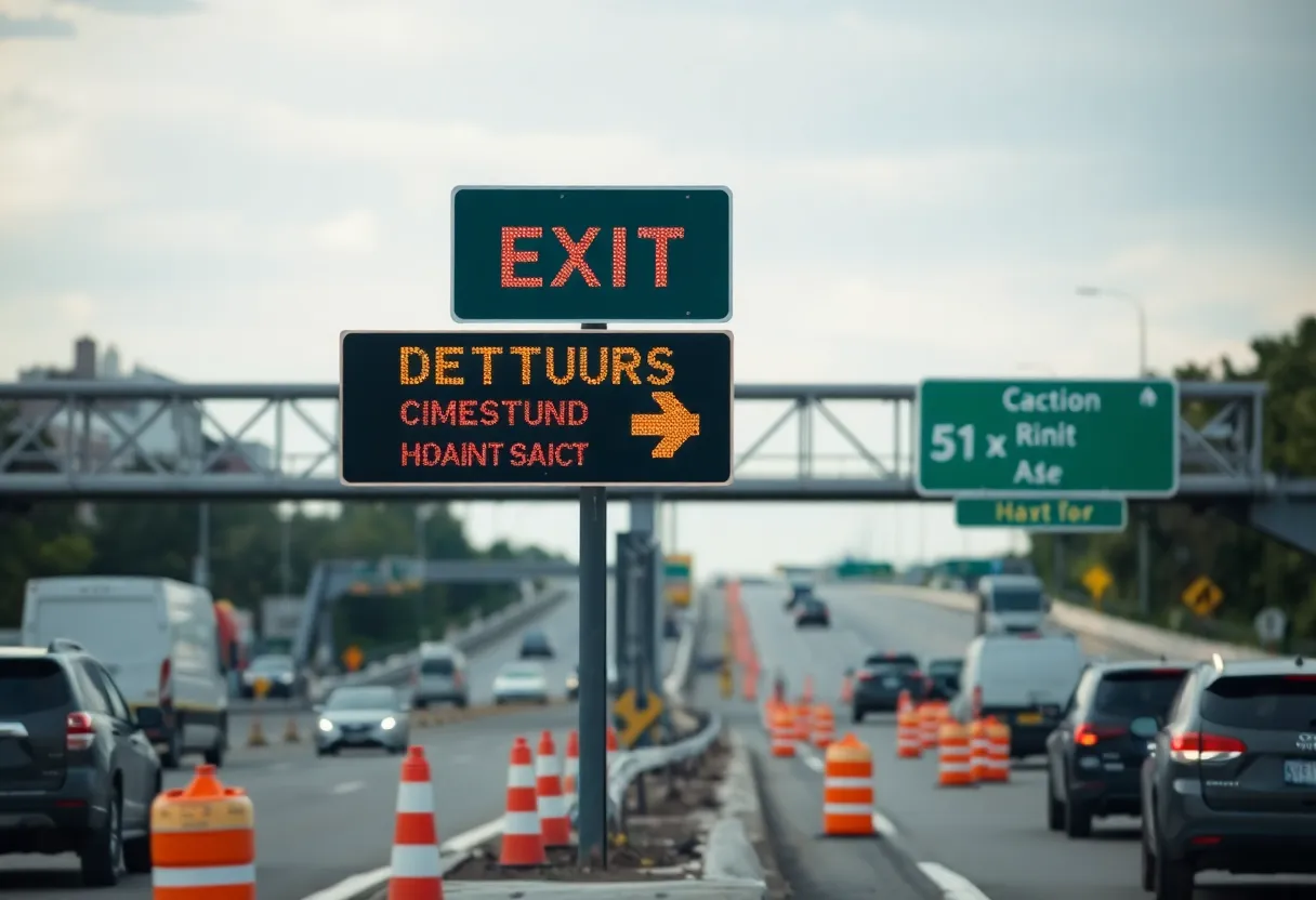 Detour signage on Interstate 40 indicating construction.