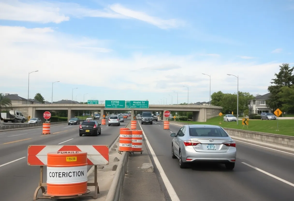 Construction zone on Interstate 85 with lane closures