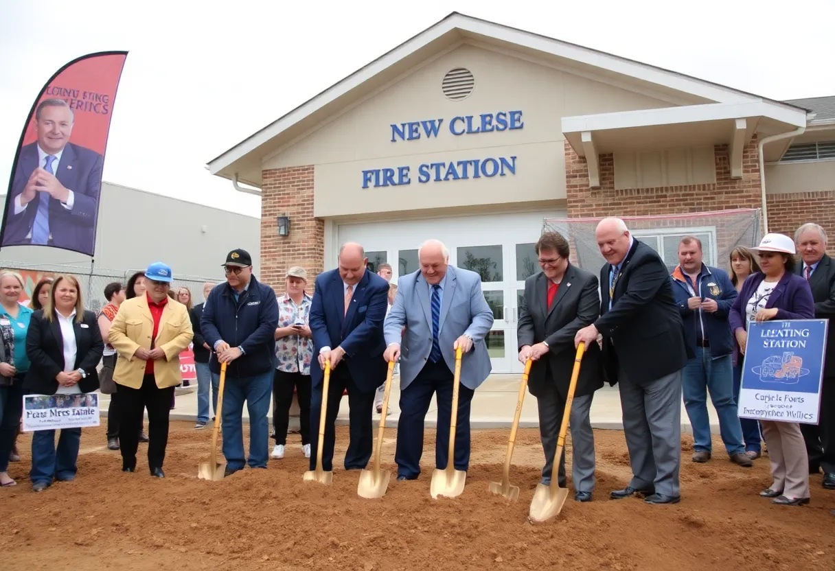 Local officials participating in the groundbreaking ceremony for a new fire station in Newton