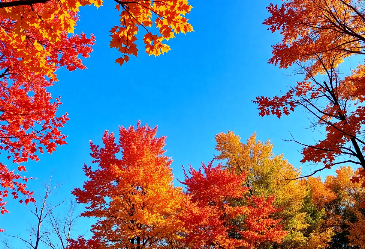 Vibrant fall foliage in North Carolina under clear skies