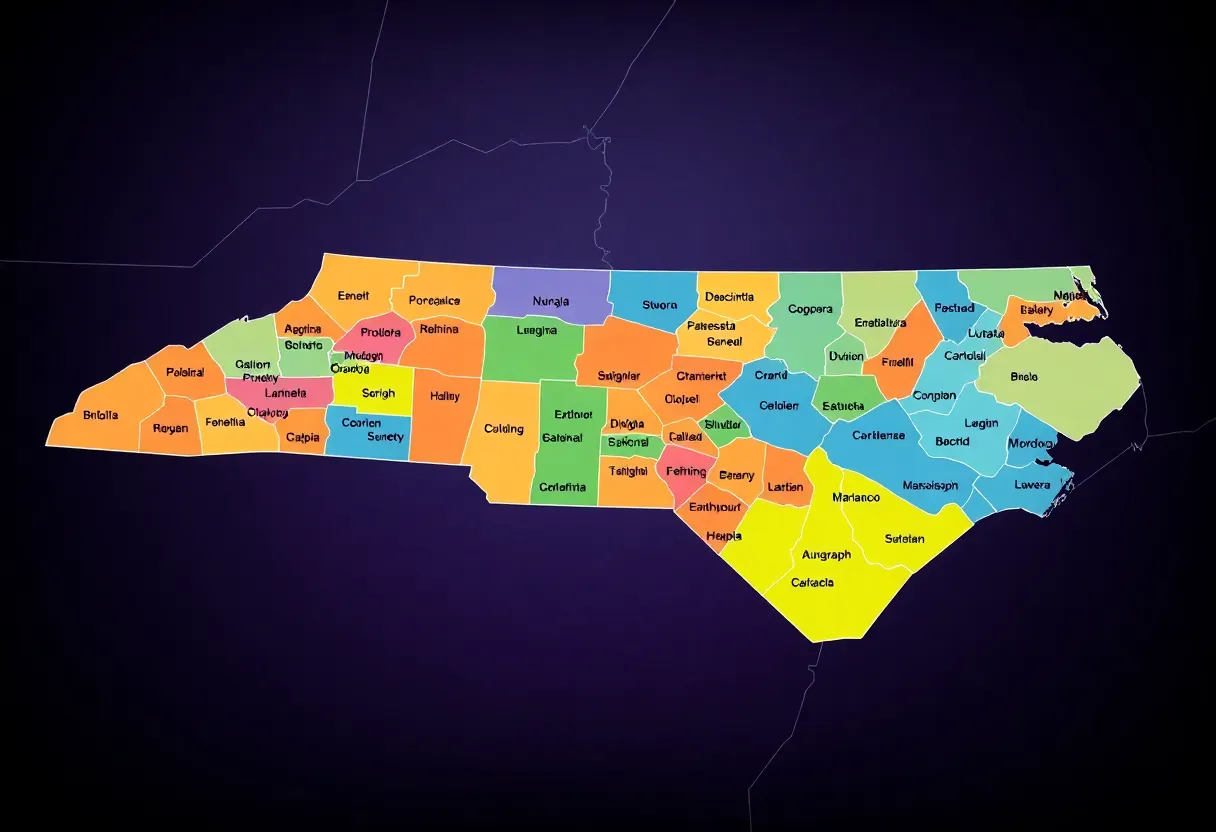 Proposed congressional map showing changes in North Carolina districts