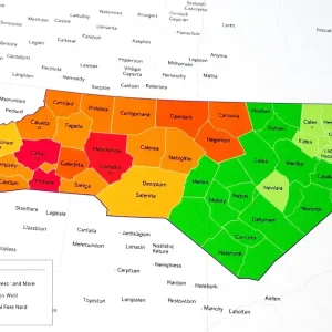Map of proposed congressional districts in North Carolina