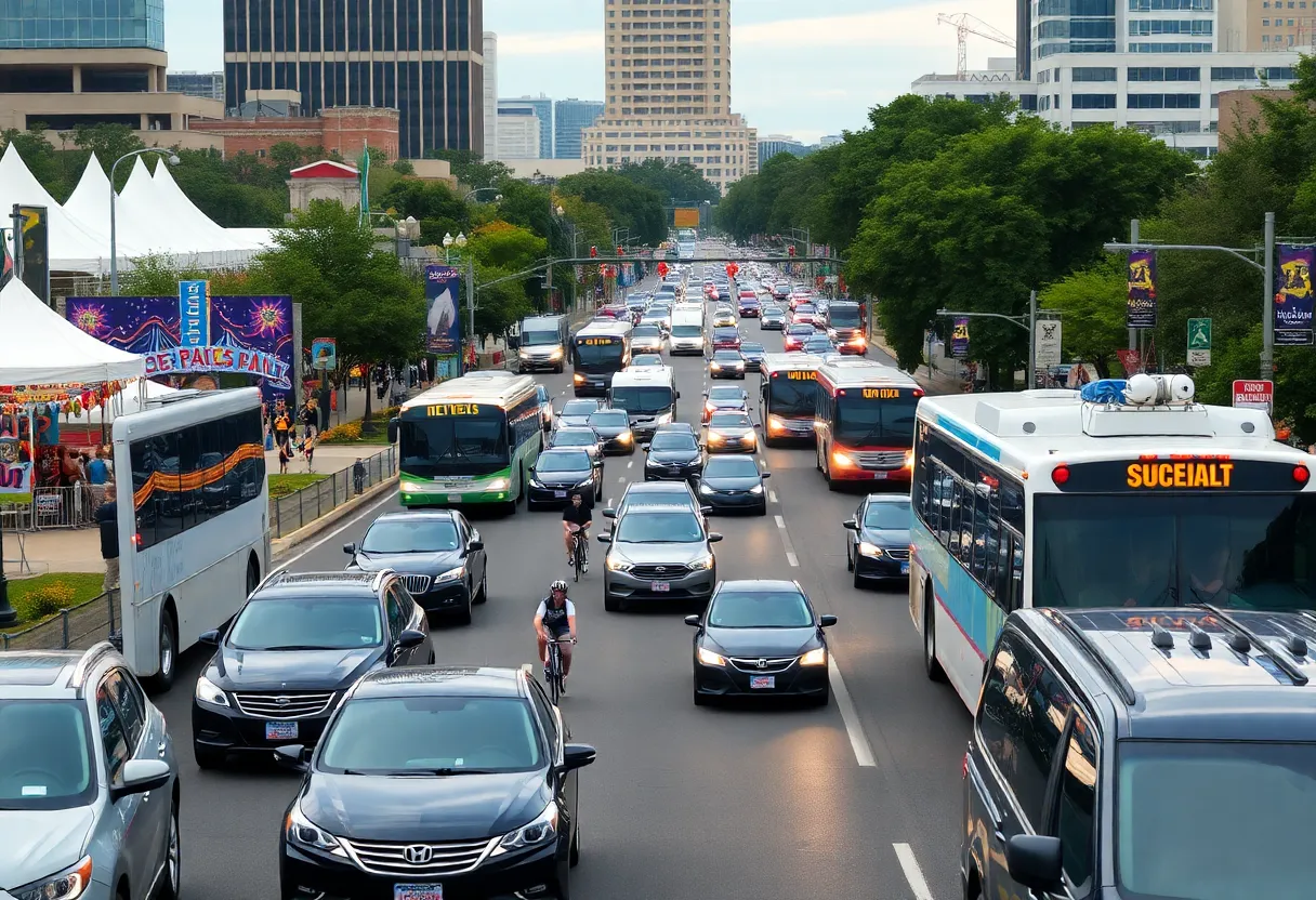 Heavy traffic in downtown Raleigh during a major event