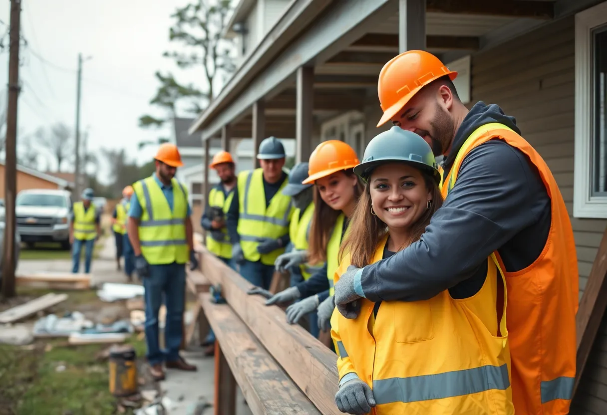 Volunteers engaged in disaster relief efforts in a community