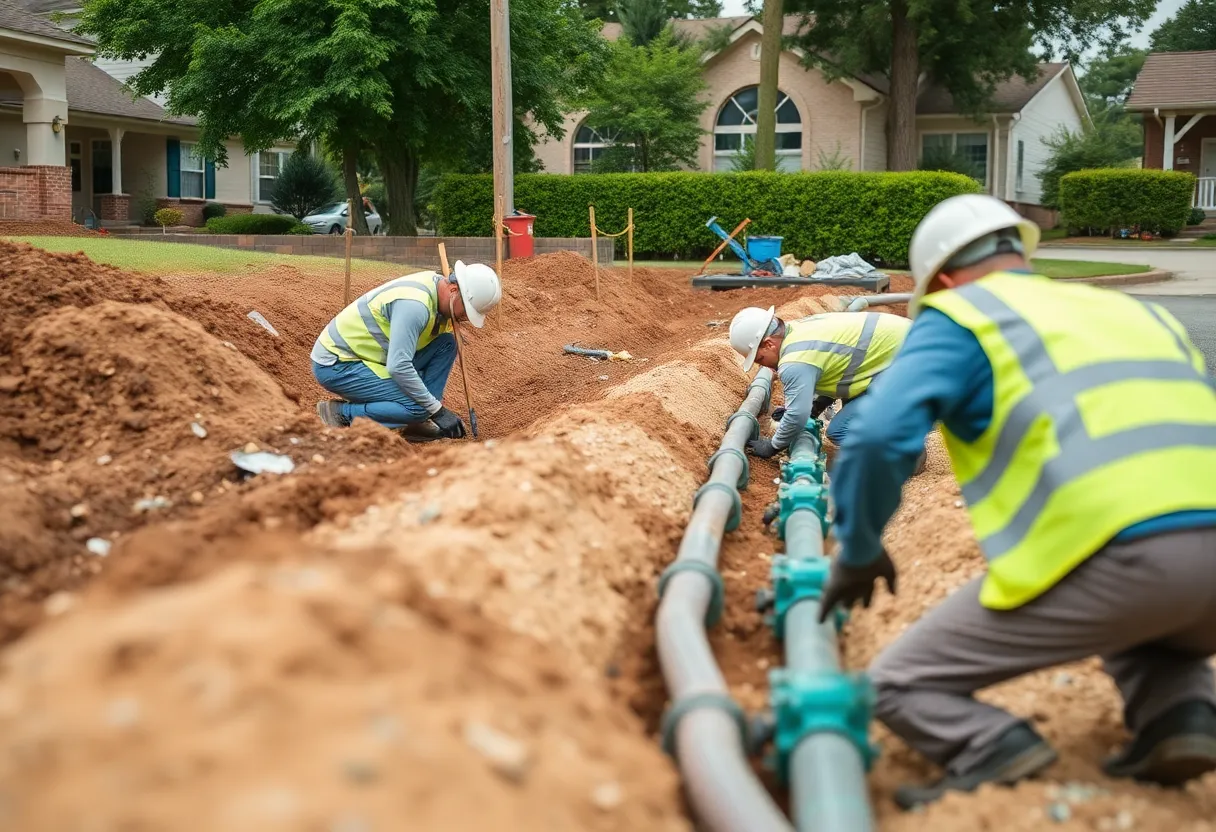 Construction workers installing water lines for community infrastructure in Alexander County